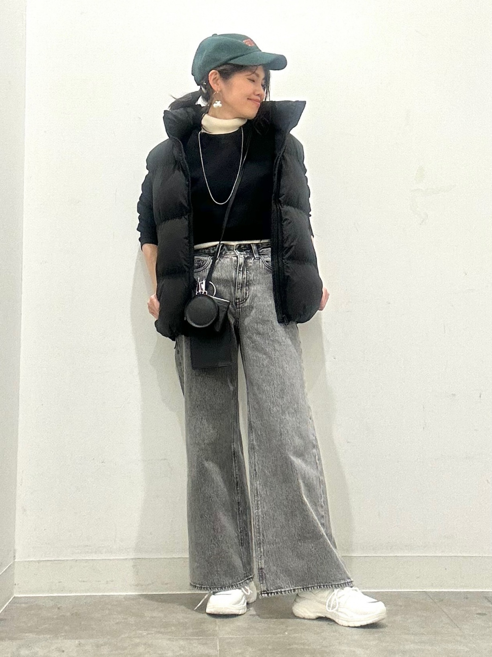 ソフトリブタートルネックT(長袖)(ボーダー)、フェイクレザーオーバー