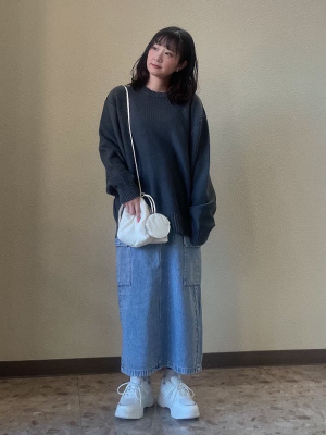 GU公式 | デニムカーゴロングスカート(丈標準83～90cm)