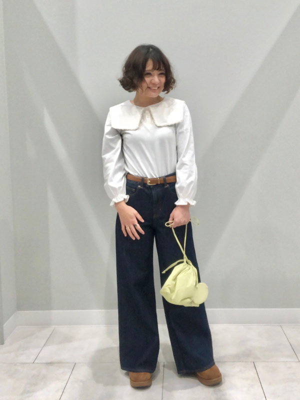 GIRLSパールカラーカットソーブラウス(長袖)、ミドルライズワイド 