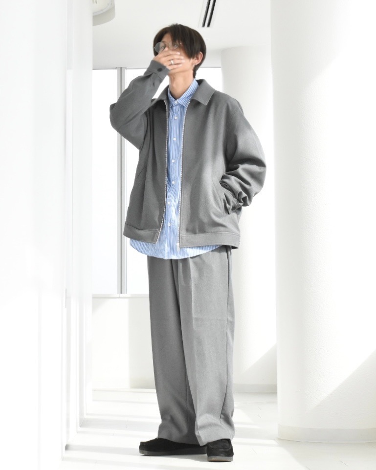 フランネルチェックシャツ(長袖)A、デニムバギースラックス(丈
