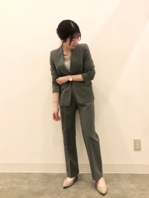 GU ジーユー ノーカラー パンツ スーツ セットアップ グレー 大きいサイズ GU公式 | ウォッシャブルノーカラージャケットZ+E