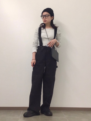 ハイウエストサスペンダー付きカーゴワイドデニムパンツ