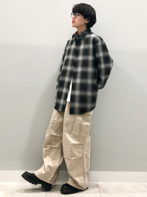 GU公式 | イージーケアシアーオーバーサイズシャツ(長袖)(チェック)