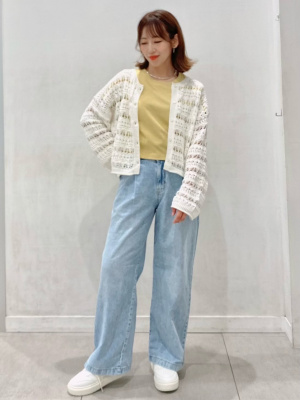 GU公式 | GIRLSデニムハイウエストタックワイドパンツJR