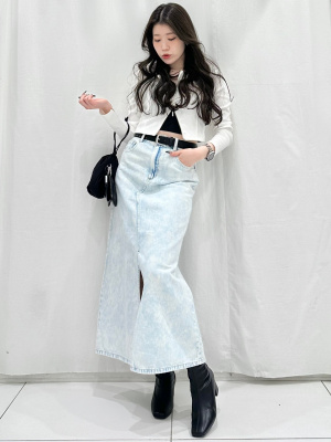 GU公式 | デニムフロントスリットロングスカート(丈標準86.0～93.0cm)