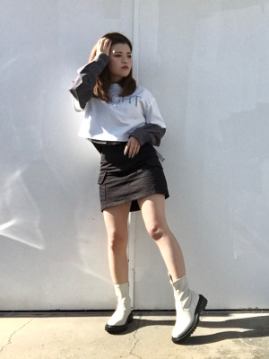 スカートパンツ ドライタッチ]ストレッチシャンブレーパンツ(フルレングスパンツ