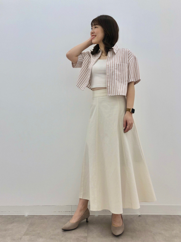 イノジョウさん専用 リネンブレンドクロップドシャツ(半袖)(ストライプ)（レディース