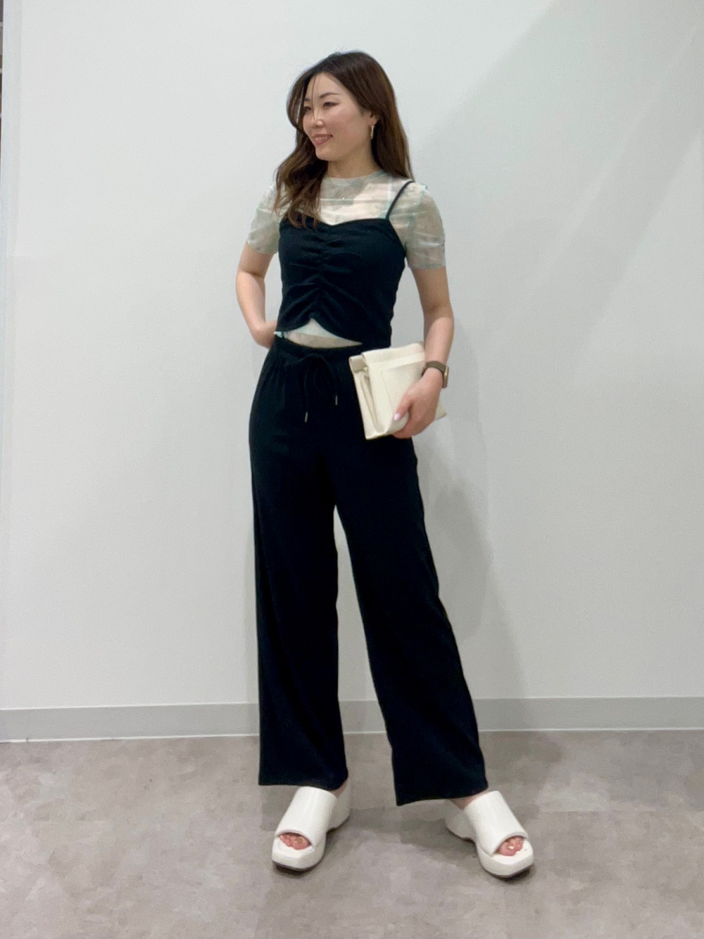 ブラフィール2WAYクロップドキャミソール、リブフロントギャザー