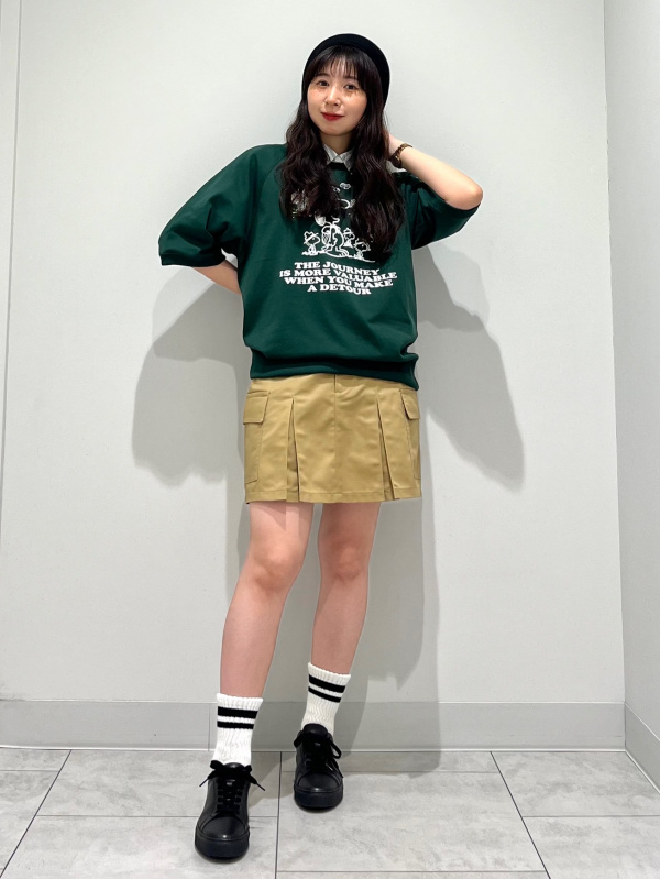 リネンブレンドクロップドシャツ(半袖)(ストライプ)（レディース