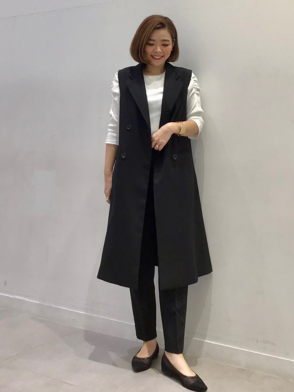 リブスクエアネックニットタンクトップ、パフィータッチオーバーサイズ