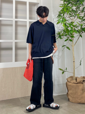 GU公式 | ブークレニットスキッパーポロシャツ(5分袖)NT+E