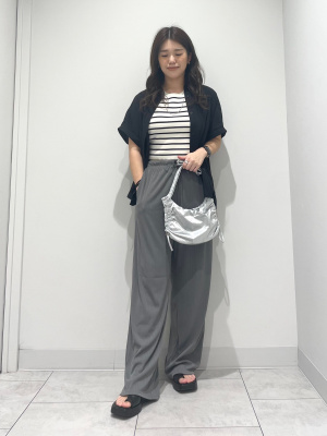 ボーダー クロップドタンクトップ L GU - GU ブラ付きクロップドホルダーネックタンクトップ