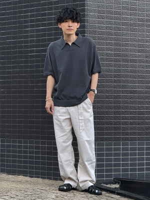 GU公式 | ブークレニットスキッパーポロシャツ(5分袖)NT+E