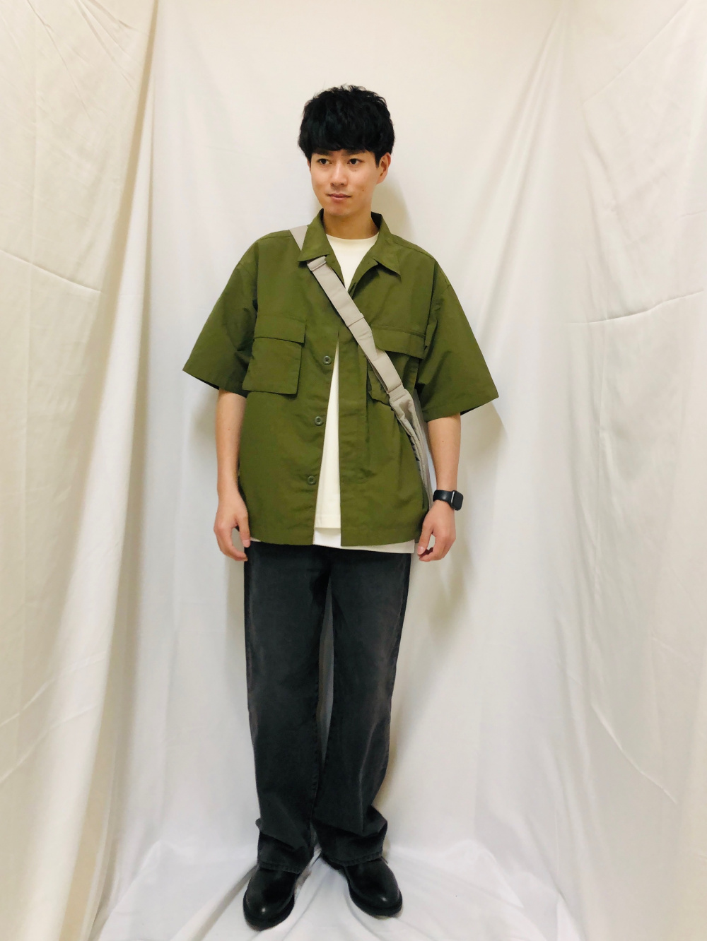 フランネルチェックシャツ(長袖)A、バギージーンズ(丈標準72.0cm