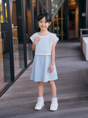 ねぢまきどり GU公式 | GIRLSメッシュレイヤードワンピース(半袖)