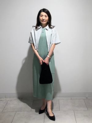 イノジョウさん専用 リネンブレンドクロップドシャツ(半袖)(ストライプ)（レディース