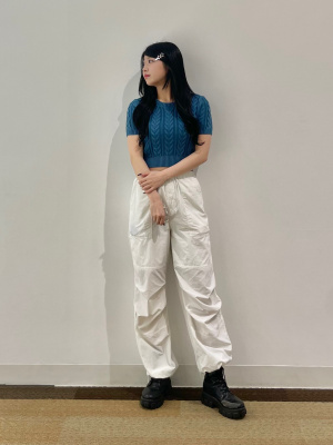 GU公式 | ケーブルクルーネックセーター(半袖)