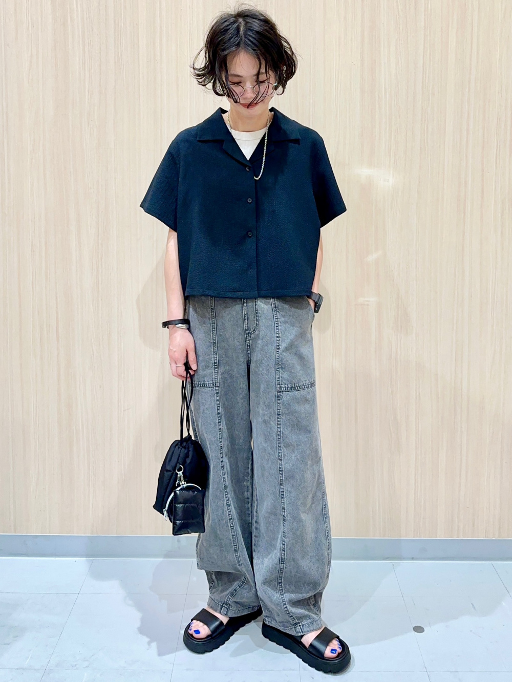 デニムブルー クロップドジャケット 半袖