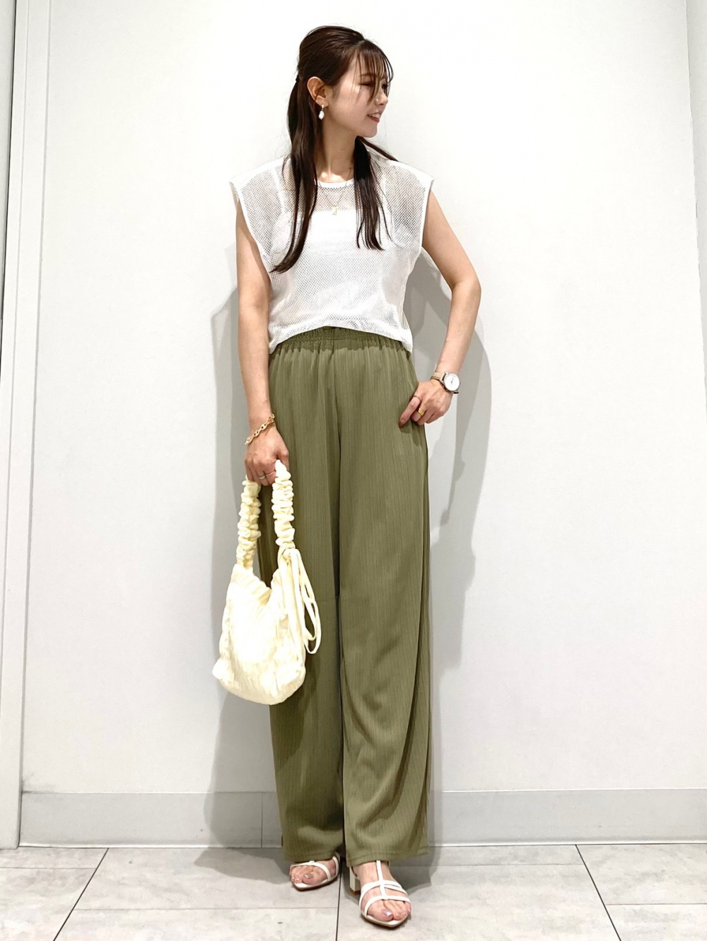 テクスチャーラップブラウス(半袖)Q、クロシェバケットハット+E」の  