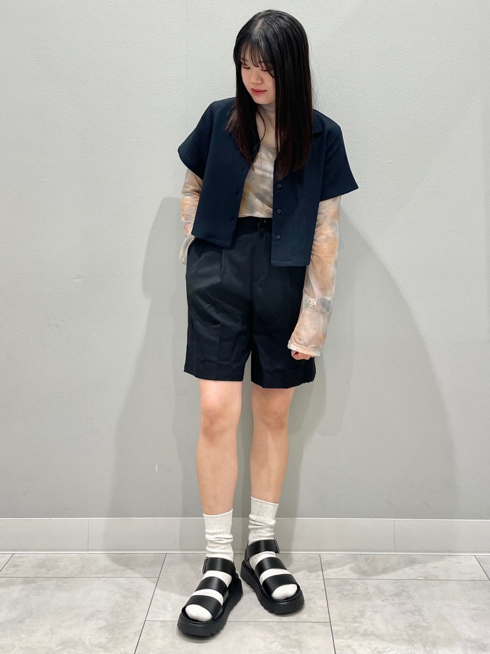 ウォッシャブルクロップドカーディガン(長袖)、シアープリント