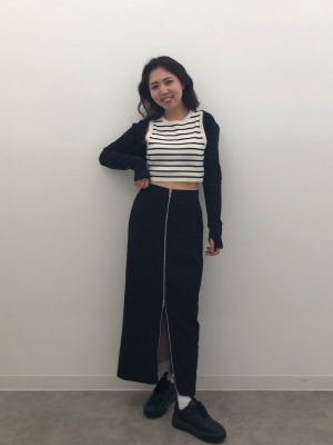 ボーダー クロップドタンクトップ L GU - GU ブラ付きクロップドホルダーネックタンクトップ