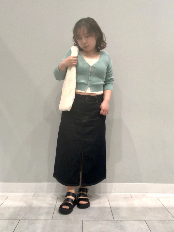 デニムフロントスリットミディスカート+EC(丈短め74cm～78cm