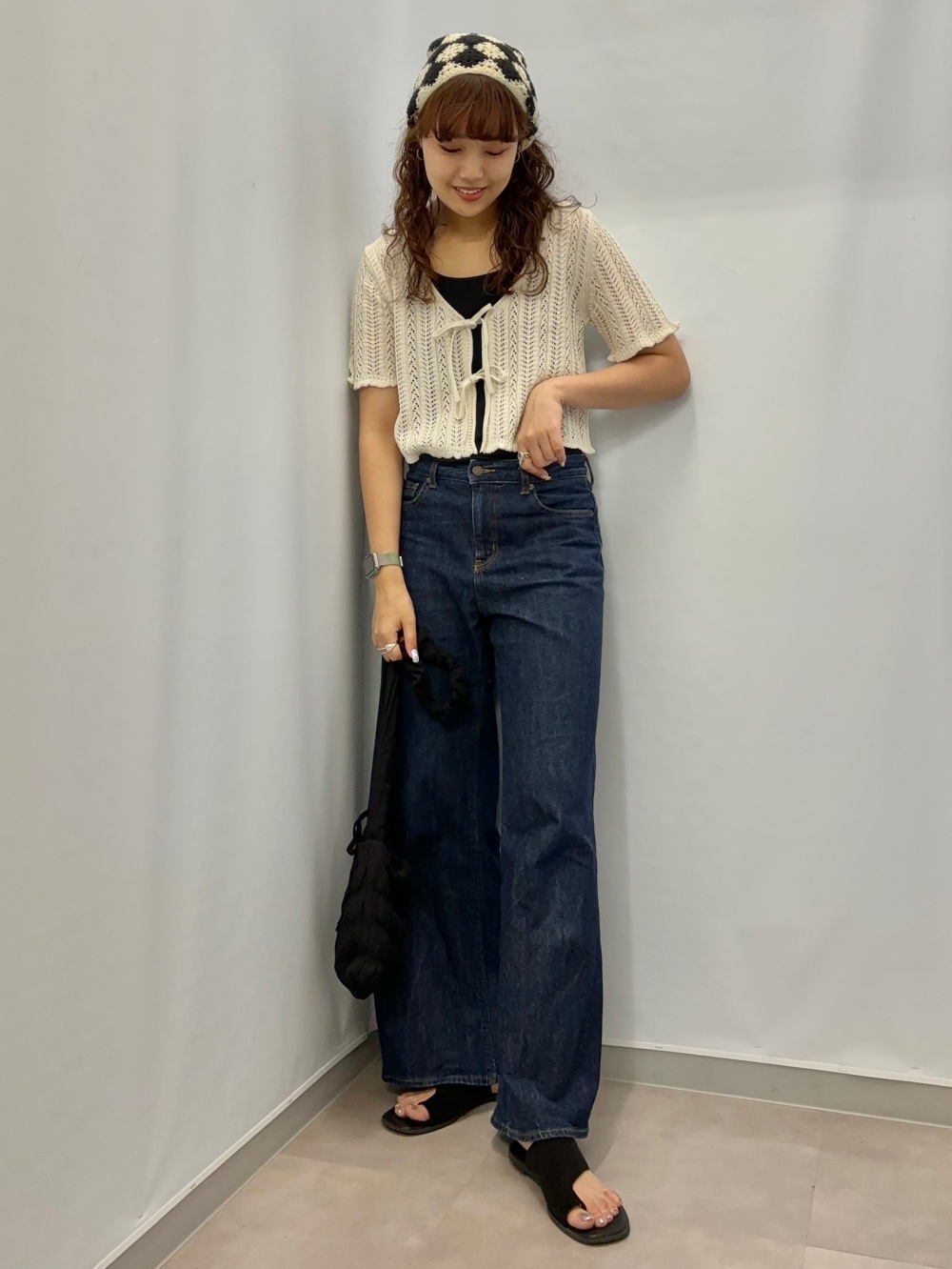コーディガン 羽織 ワイドスリーブ ミドル丈 ブラック CV821 コーディガン 羽織 ワイドスリーブ ミドル丈 ブラック CV821