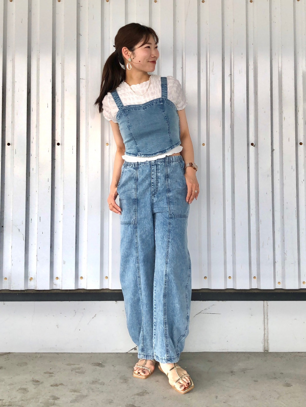 ニットクロップドタンクトップ(ボーダー)+E、コクーンジョガープルオン