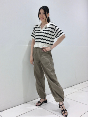 はるか品 GU公式 | 透かし編みスキッパーポロセーター(半袖)(ボーダー)