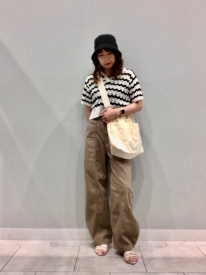 GU公式 | 透かし編みスキッパーポロセーター(半袖)(ボーダー)