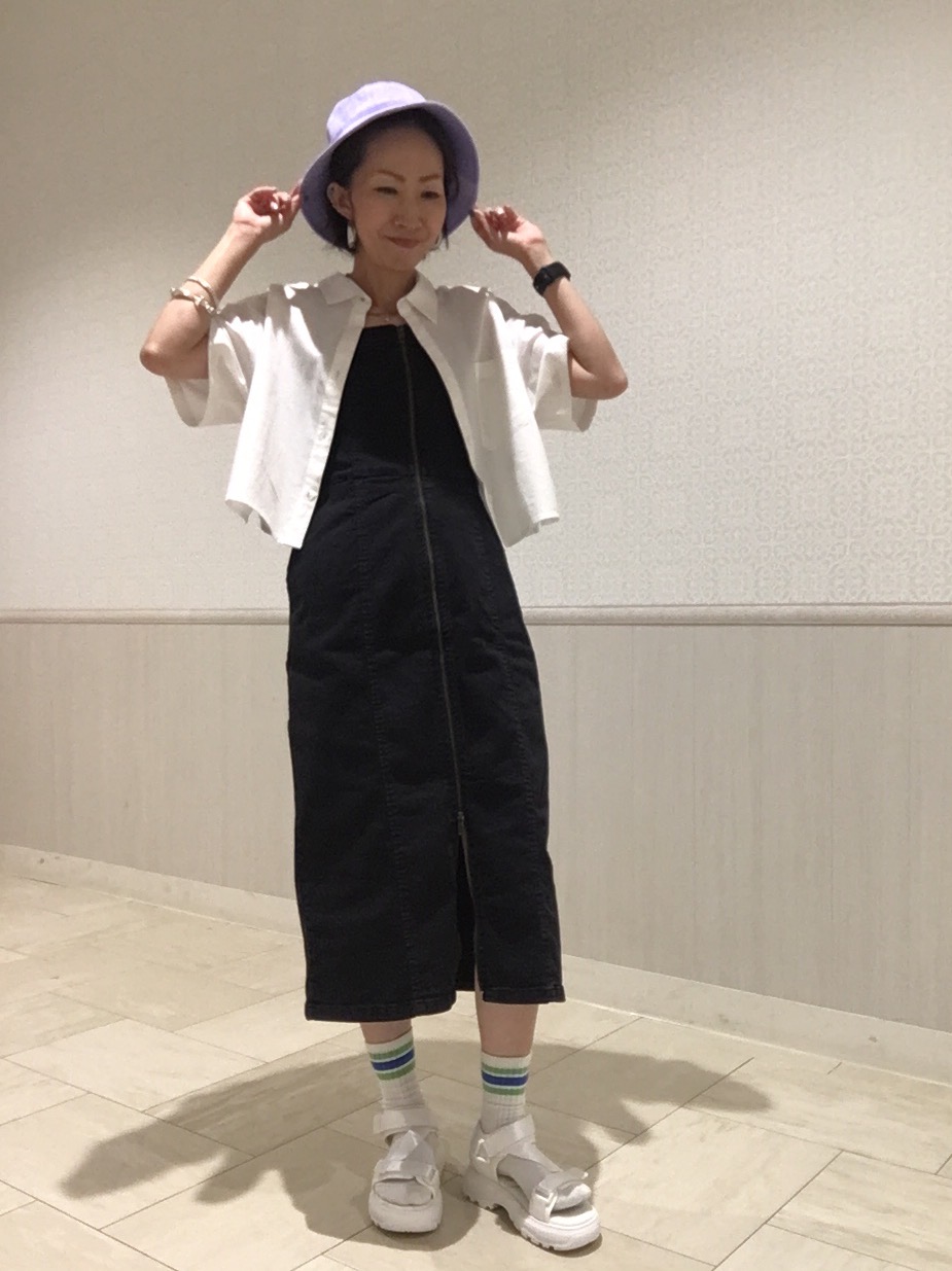 リネンブレンドクロップドシャツ(半袖)、デニムフロントジップ
