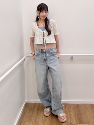 GU公式 | 透かし編みフロントリボンカーディガン(半袖)