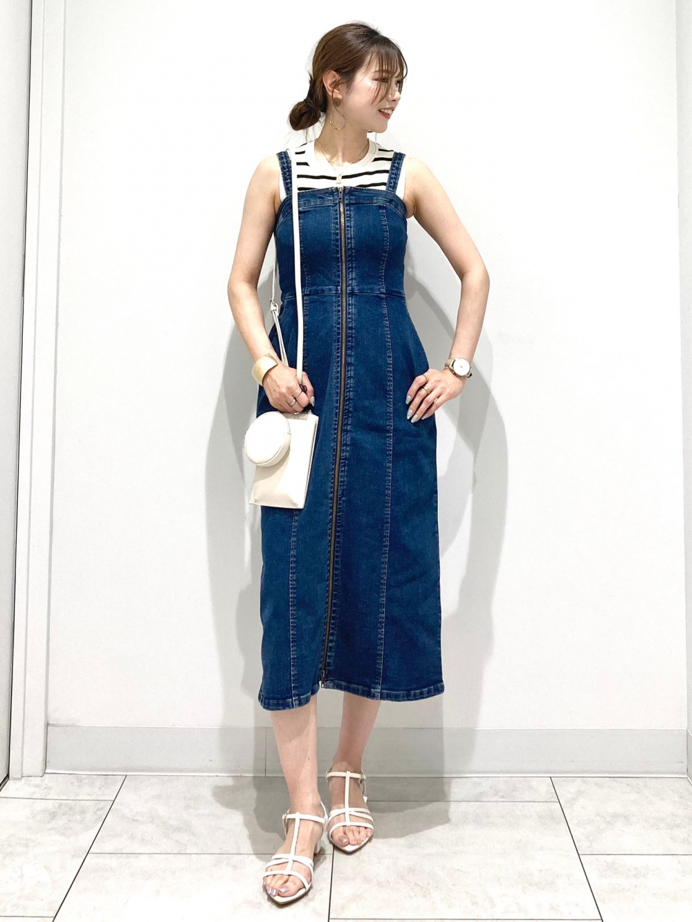 ニットクロップドタンクトップ(ボーダー)+E、デニムフロント