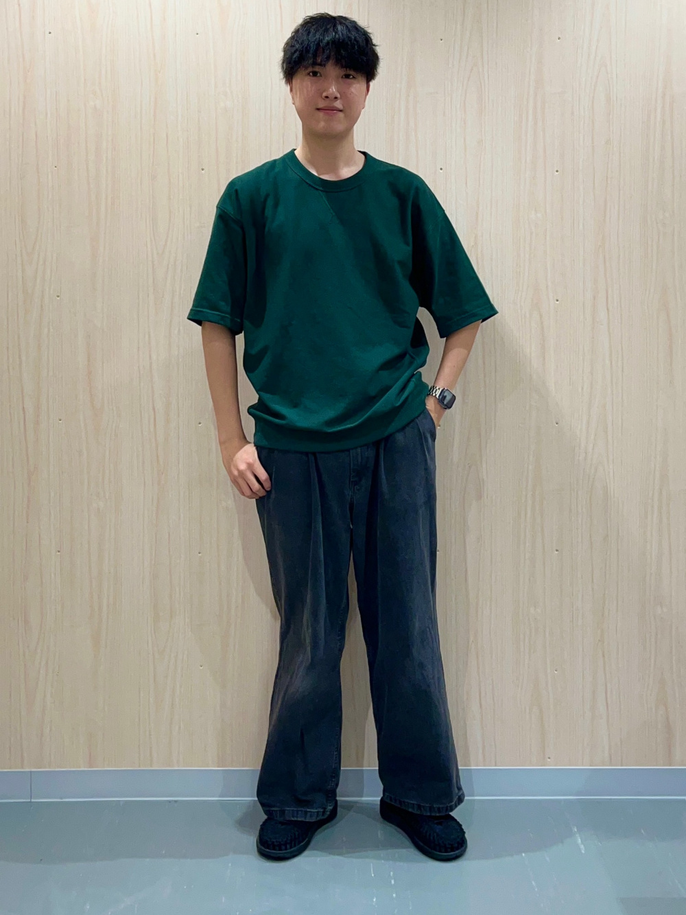 フランネルチェックシャツ(長袖)A、スーパーバギーデニム