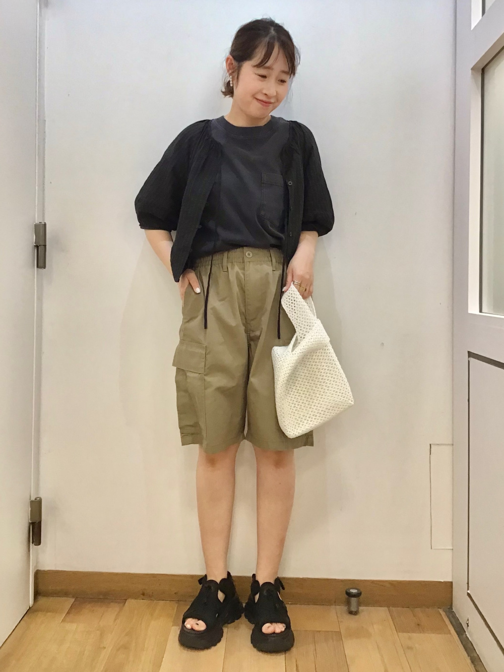 ケーブルクルーネックセーター(半袖)、プリーツロングスカートZ+