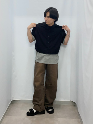 GU公式 | リネンブレンドクロップドシャツ(半袖)