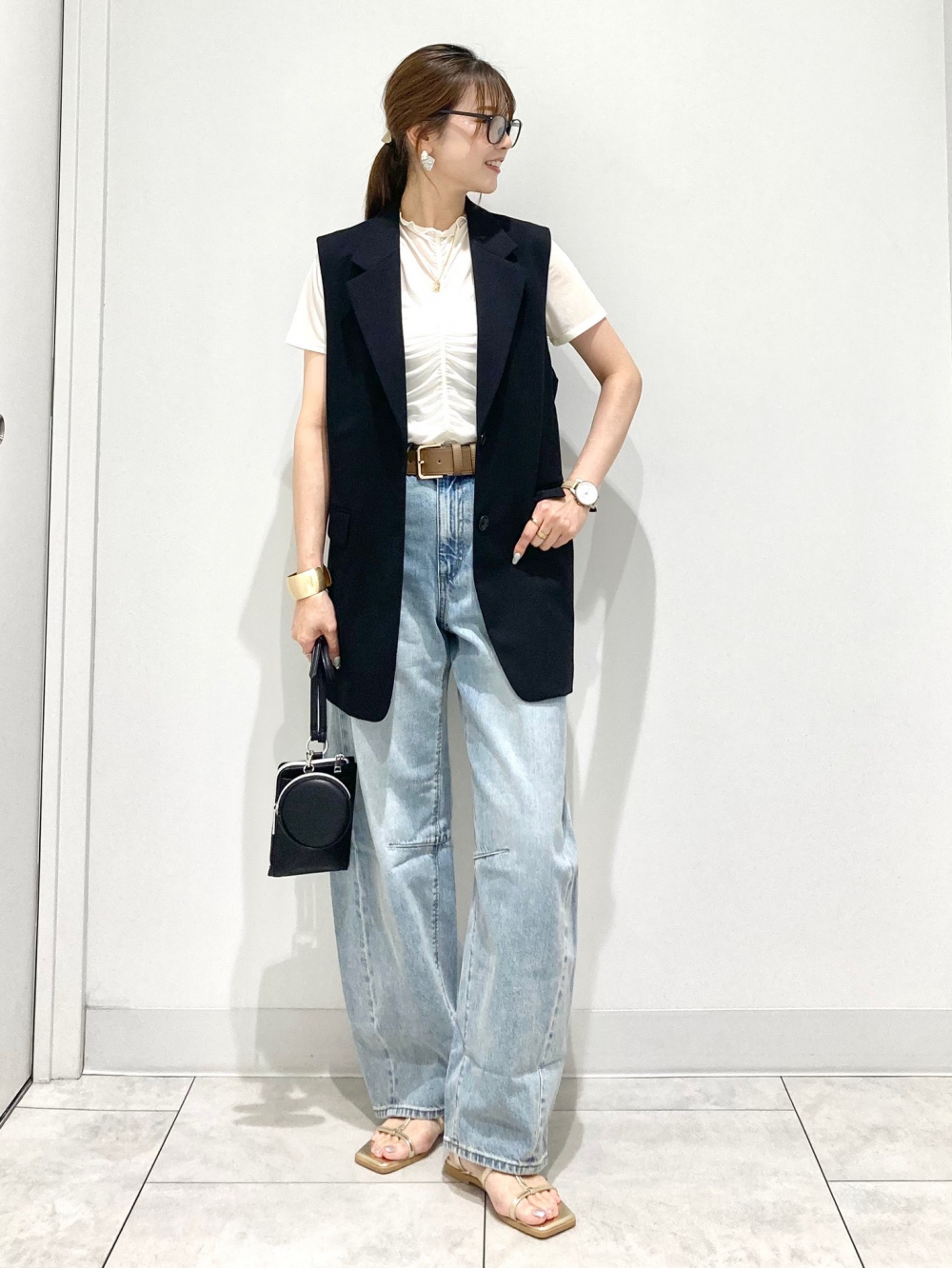 UVカットクロップドカーディガン(長袖)(ボーダー)、リブナロー