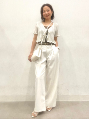 GU公式 | 透かし編みフロントリボンカーディガン(半袖)