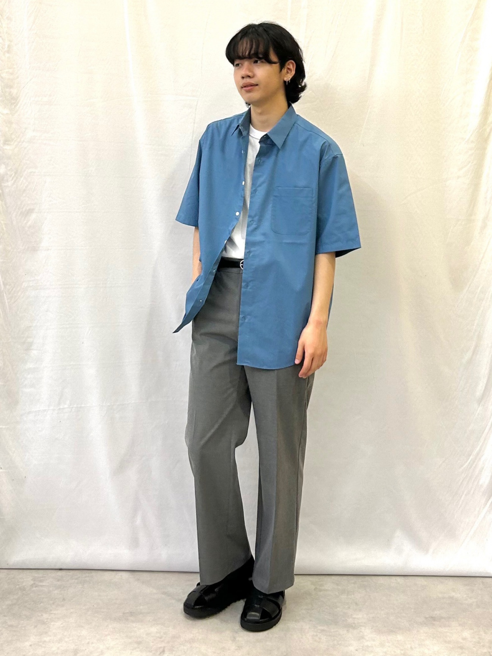 イージーケアバンドカラーシャツ(長袖)SW、ウォッシャブル