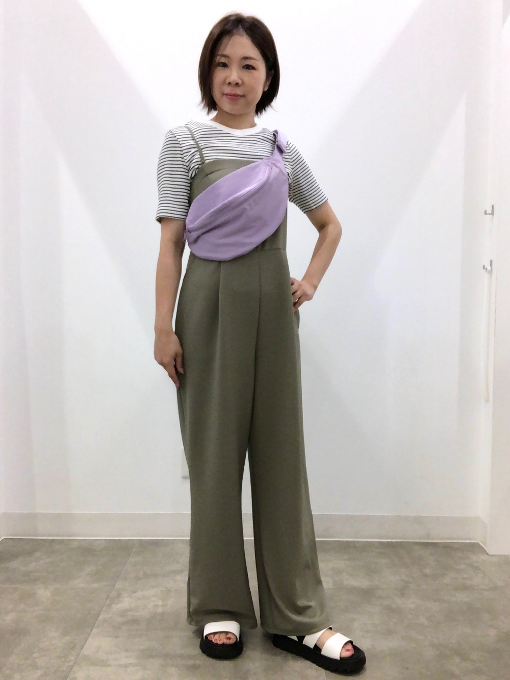 リブT(半袖)、カットソーベアキャミソールサロペットパンツQ」の