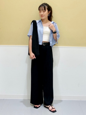 ハイメカ単体 GU公式 | GIRLSシアークロップドストライプシャツ(半袖)JR+E