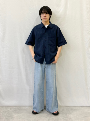 5着専用 GU公式 | シアサッカーシャツ(5分袖)(ストライプ)