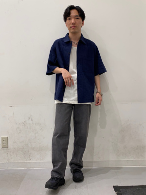 GU公式 | シアサッカーシャツ(5分袖)(ストライプ)