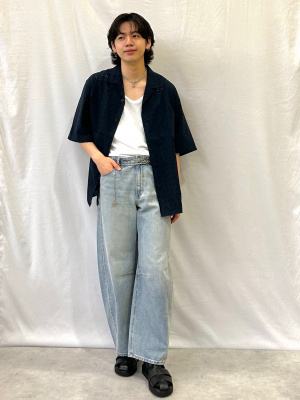 【週末限定30%off】即決歓迎 週末限定割引 Logicool C980OW④ GU公式 | エンブロイダリーオープンカラーシャツ(5分袖)