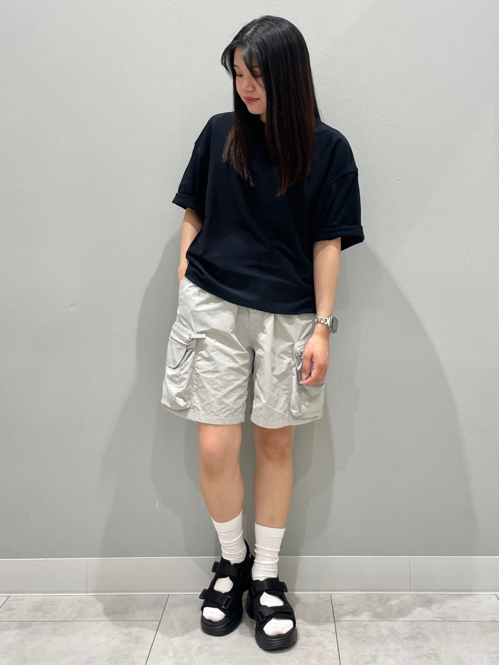 ループヤーンウエストタックT(ノースリーブ)、ナイロンカーゴ