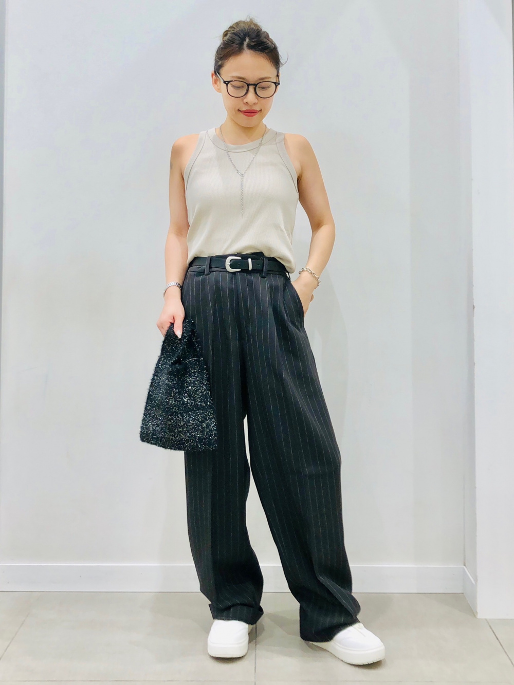 ★新 品★GU ツータックバギースラックス ストライプ Sサイズ GU公式 | ツータックバギースラックス(ストライプ)(セットアップ