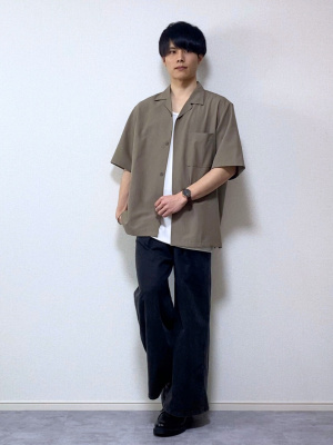 GU公式 | ドライオープンカラーシャツ(5分袖)SW(セットアップ可能) 