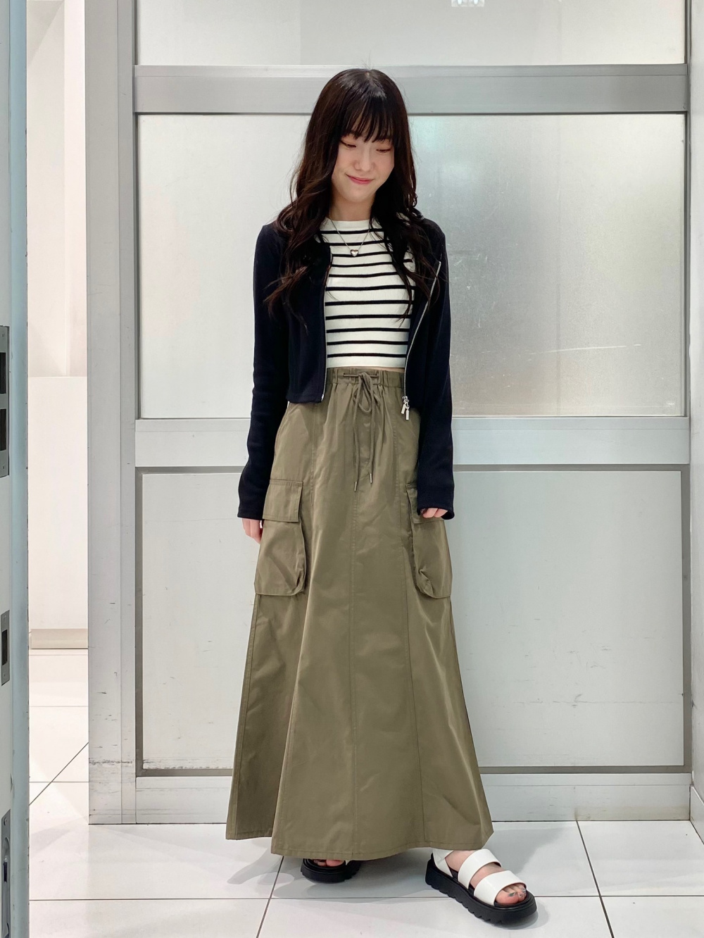 ニットクロップドタンクトップ(ボーダー)+E、リブダブルジップ ニットクロップドタンクトップ(ボーダー)+E、リブダブルジップ
