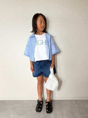 [Jeans]♥クロップド半袖Tシャツ GU公式 | GIRLSクロップドT(半袖)(ロゴ)JR