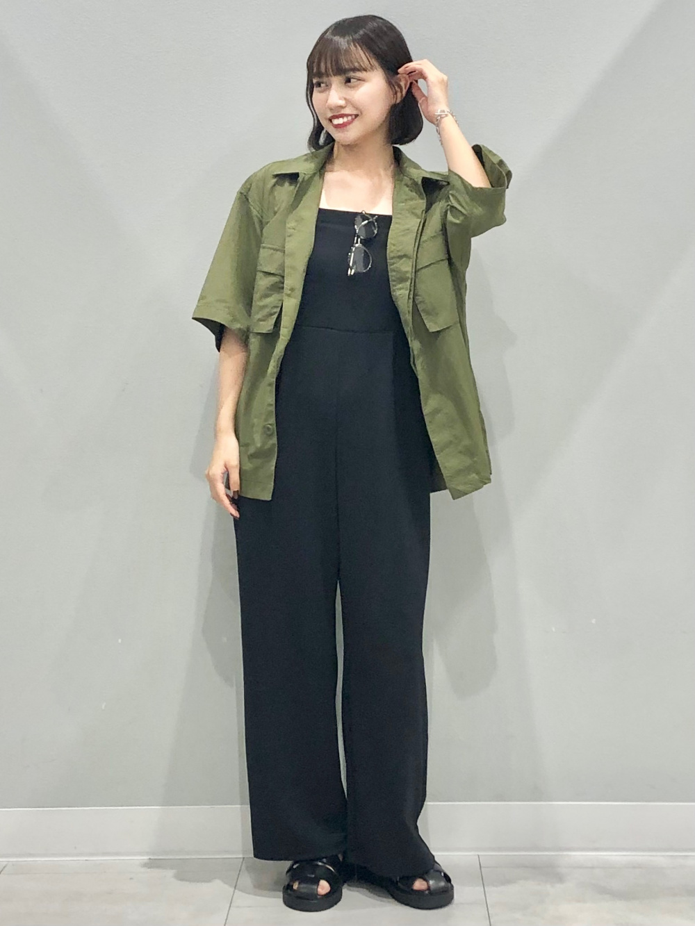 ナイロンオーバーサイズシャツ(5分袖)(セットアップ可能